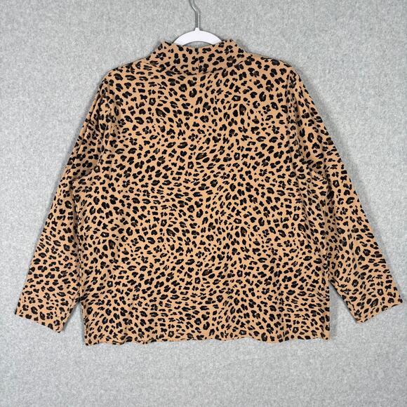 Croft Barrow Turtleneck Women 1X Tan Animal Leopard Cotton Mock Shirt Base Layer - Picture 8 of 9